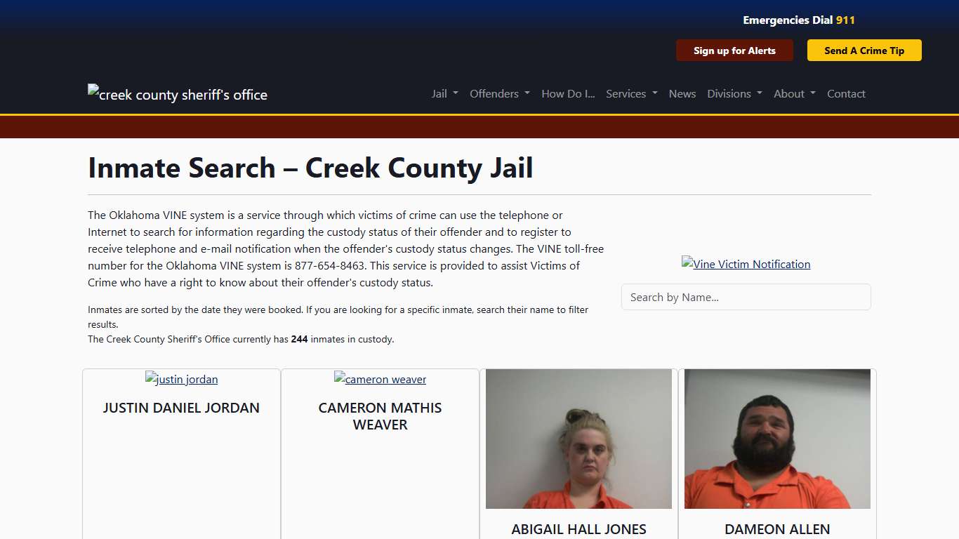 Inmate Search Creek County Sheriff's Office