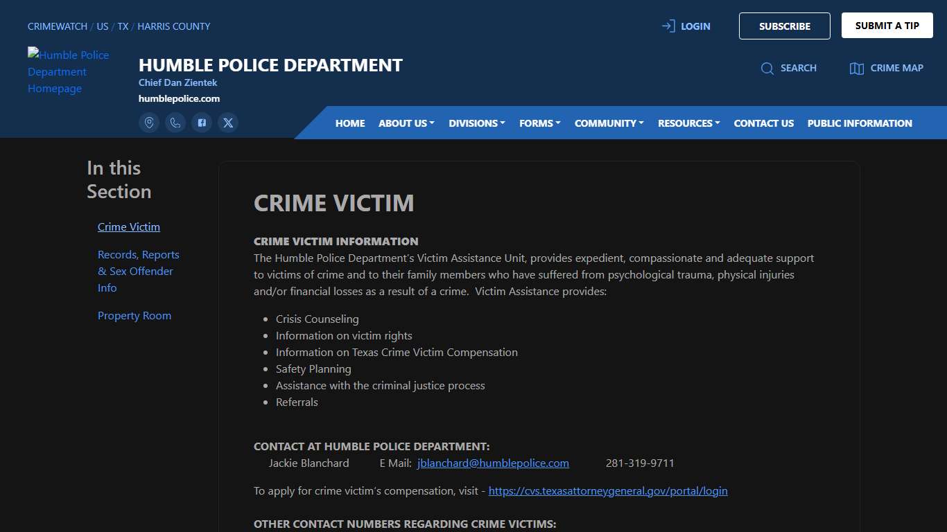 Crime Victim Humble Police Department